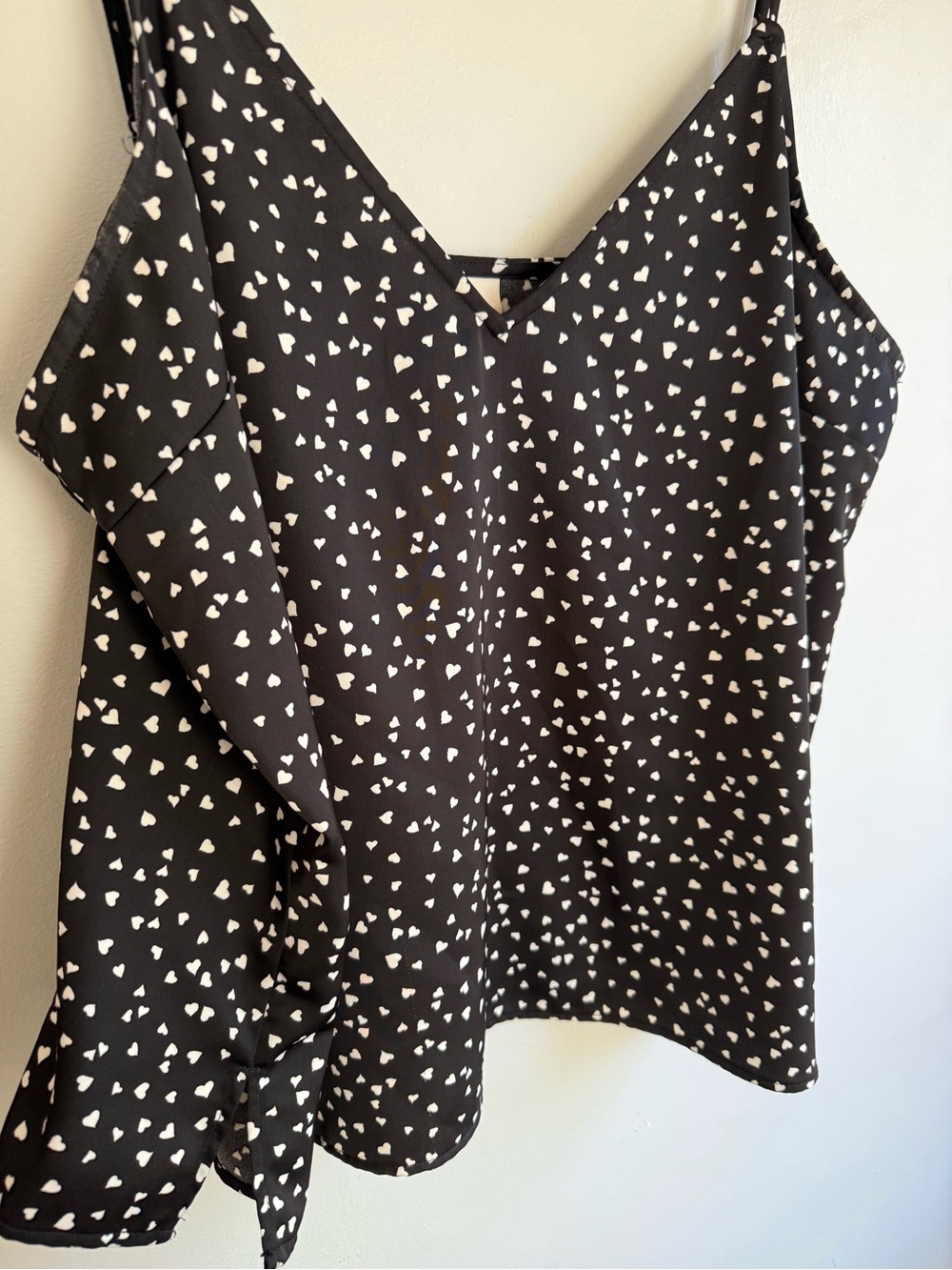 a new day Black Cami with White Heart Print